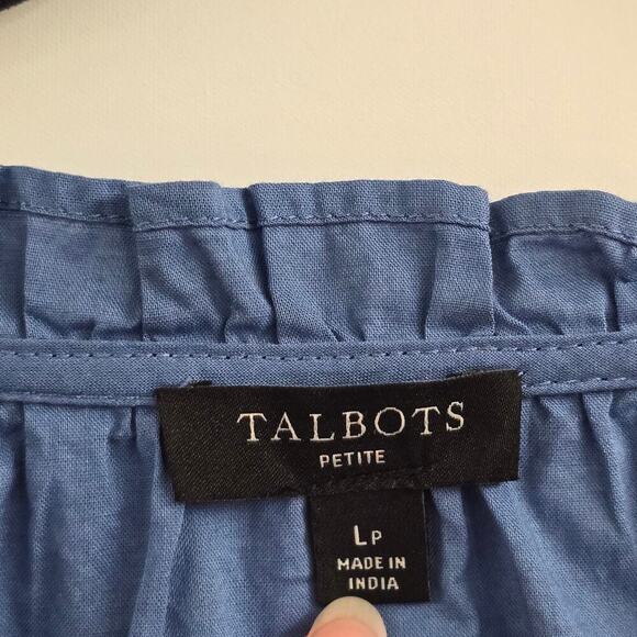 Talbots Women’s Petite L Blue Cotton Blend Embroidered Keyhole Blouse Top Boho - Picture 7 of 8